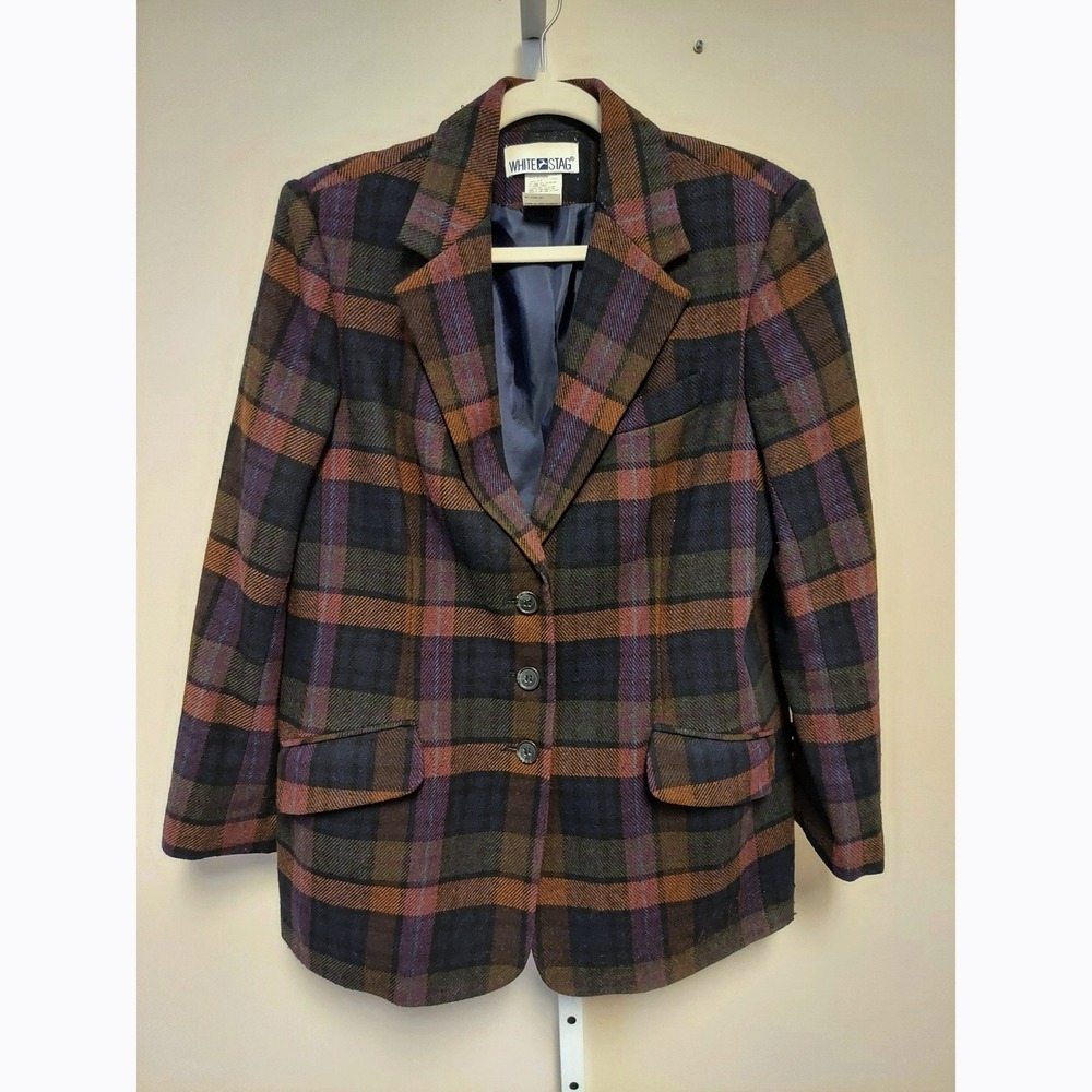 White Stag Vintage Plaid Wool Blend Blazer Size 12 Academia 90s Heritage Classic